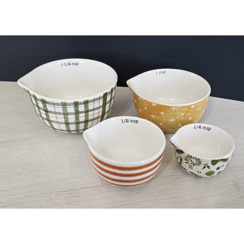 Chad Barrett Nesting Measuring Cups Set of 4 Green Yellow Orange Ceramic